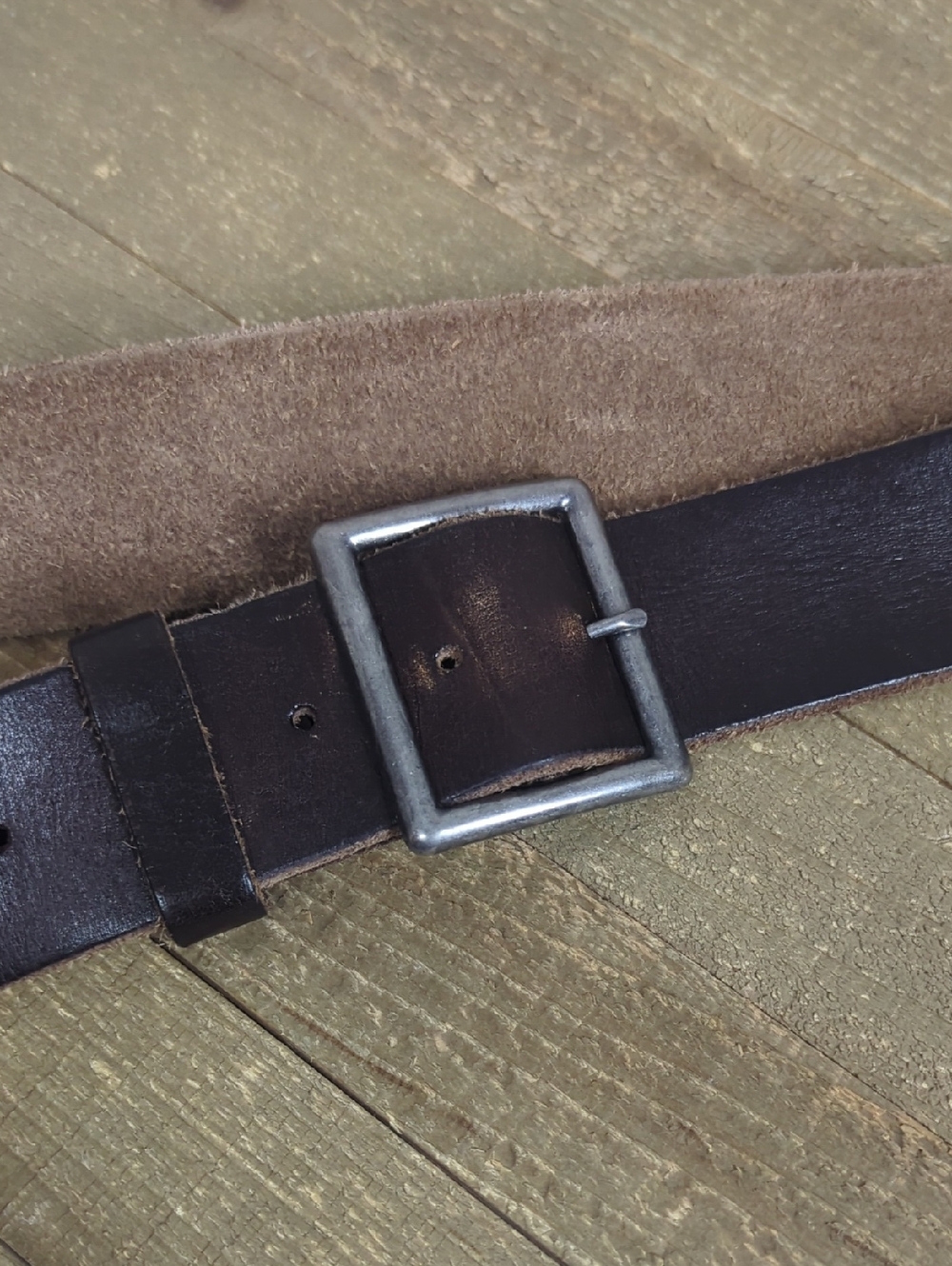 Men's Dark Brown Leather Belt with Metal Buckle